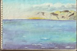 Malerei: Blick aufs Meer auf die gegenberliegende Halbinsel Rodoupou