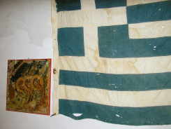 griechische Flagge und Schutzikone