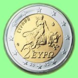 2 Euro griechisch: Entf�hrung Europas durch den Stier (Zeus)