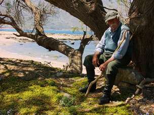 der Gramvousa-bay Strand vor der kleinen Kapelle mit Sch�fer 